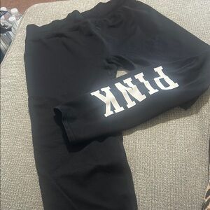 PINK ACTIVE Black Leggings with Bold Text